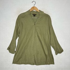 Finity Naturals Green One Button Linen Cardigan Women’s Size 8